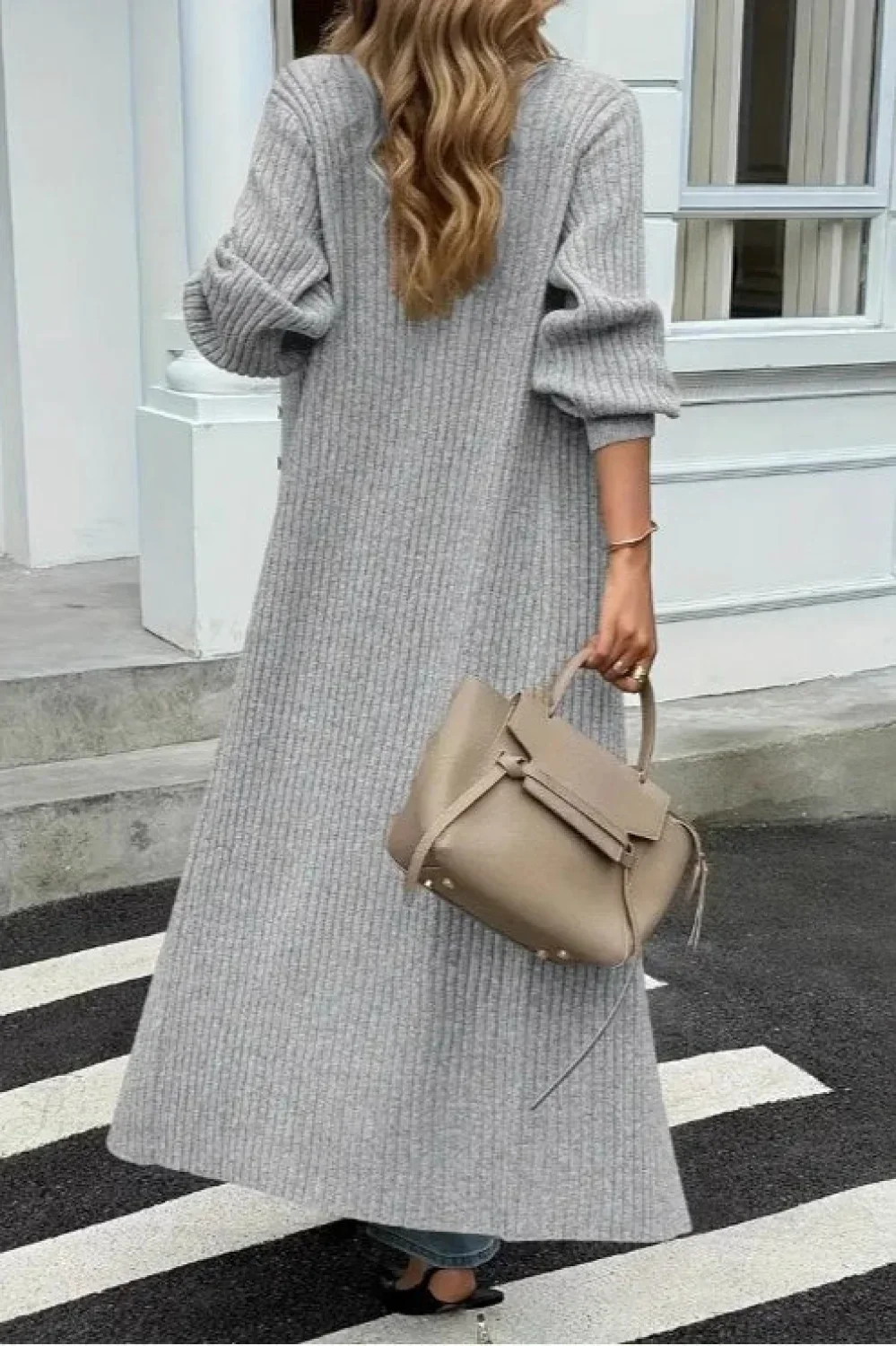 Solid Knit Open Front Loose Casual Longline Overcoat - Image 3