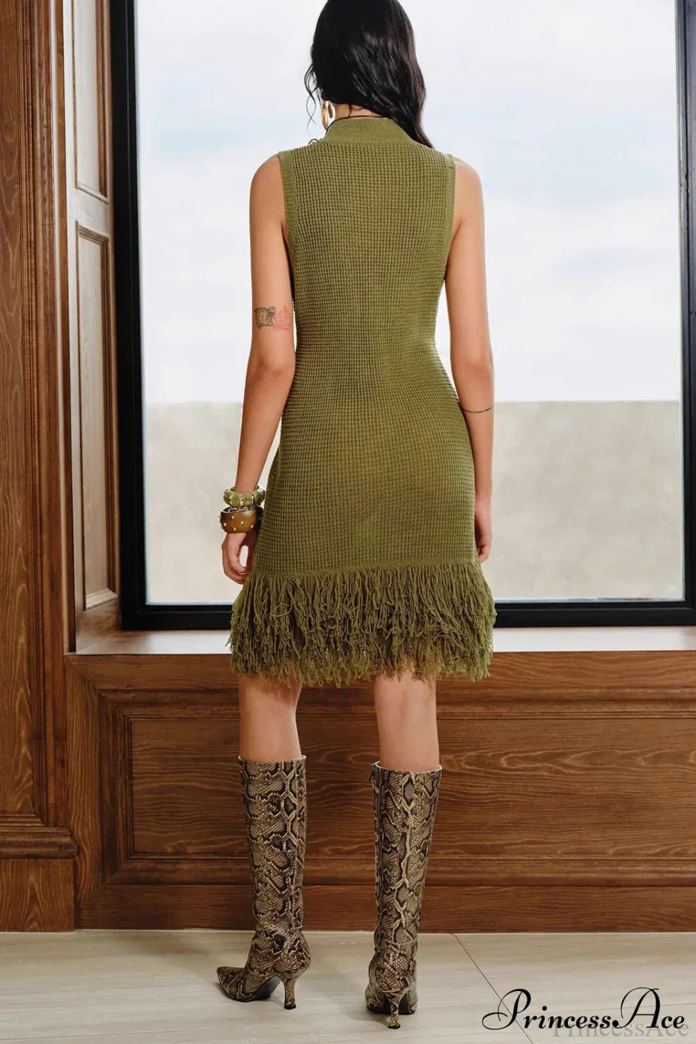 Solid Knit Tassel Bodycon Mini Dress - Image 4