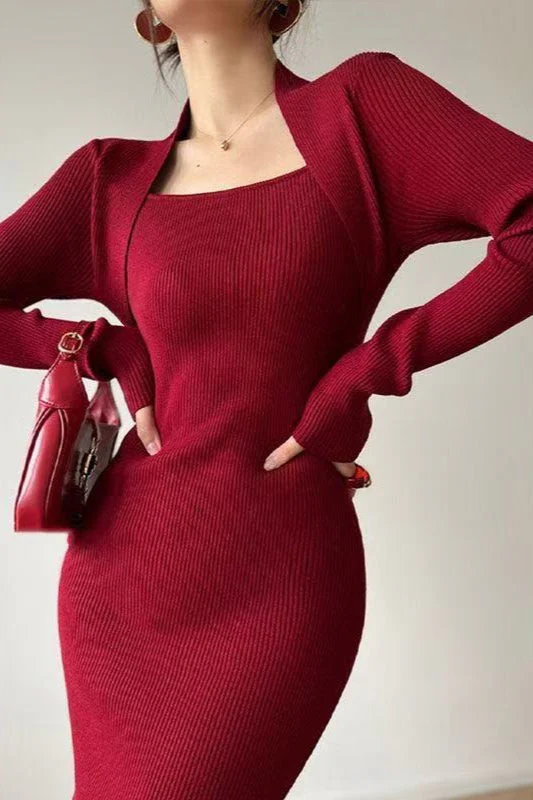 Solid Knitted Square Neck Slim Maxi Dress - Image 3