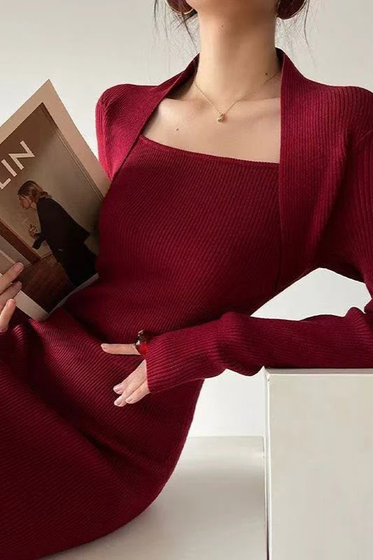 Solid Knitted Square Neck Slim Maxi Dress - Image 4
