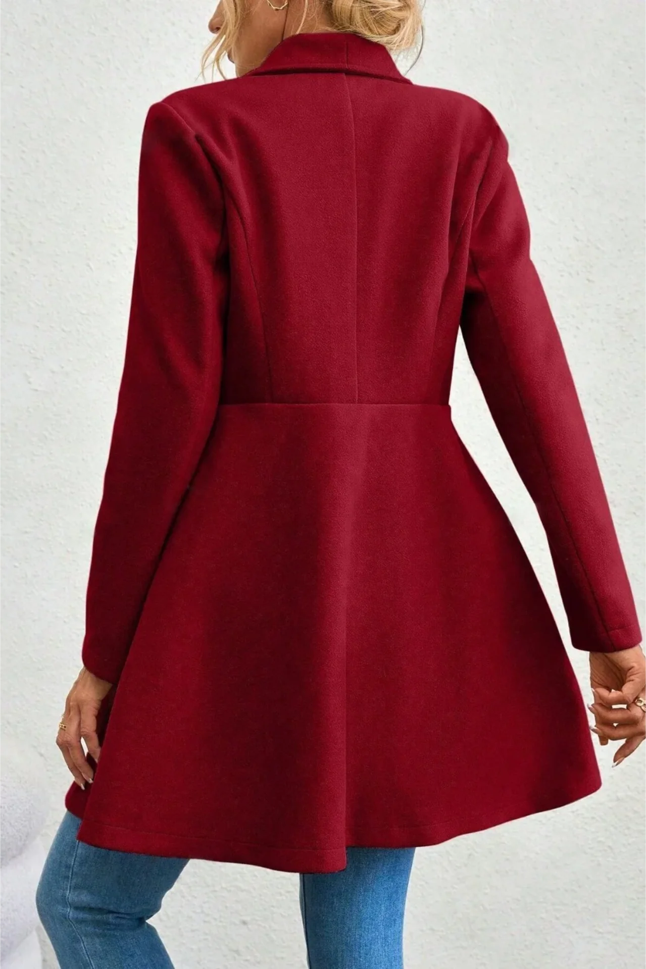 Solid Lapel Double-Breasted Thickened Wool Blend  Overcoat - Image 2