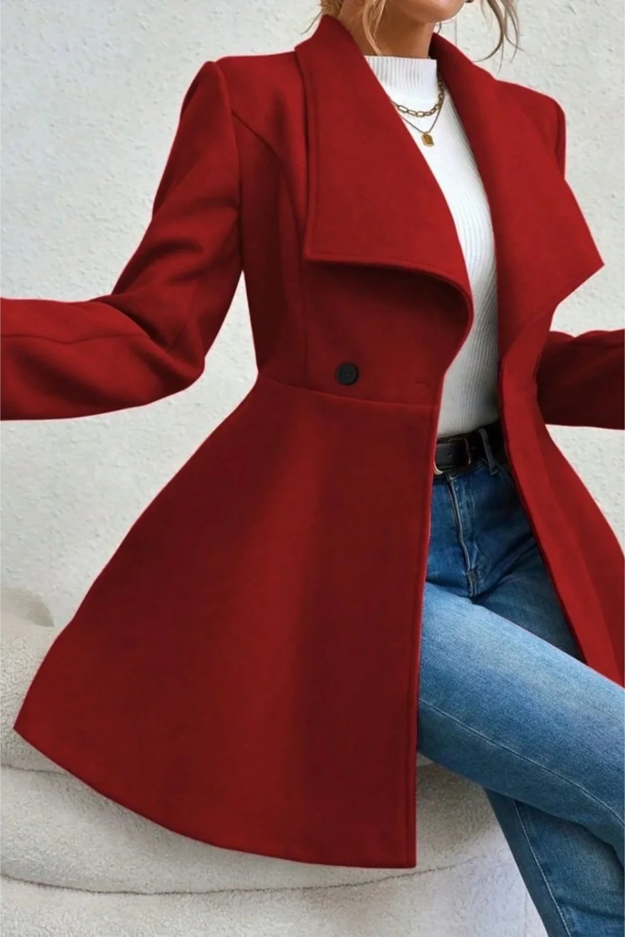 Solid Lapel Double-Breasted Thickened Wool Blend  Overcoat - Image 3