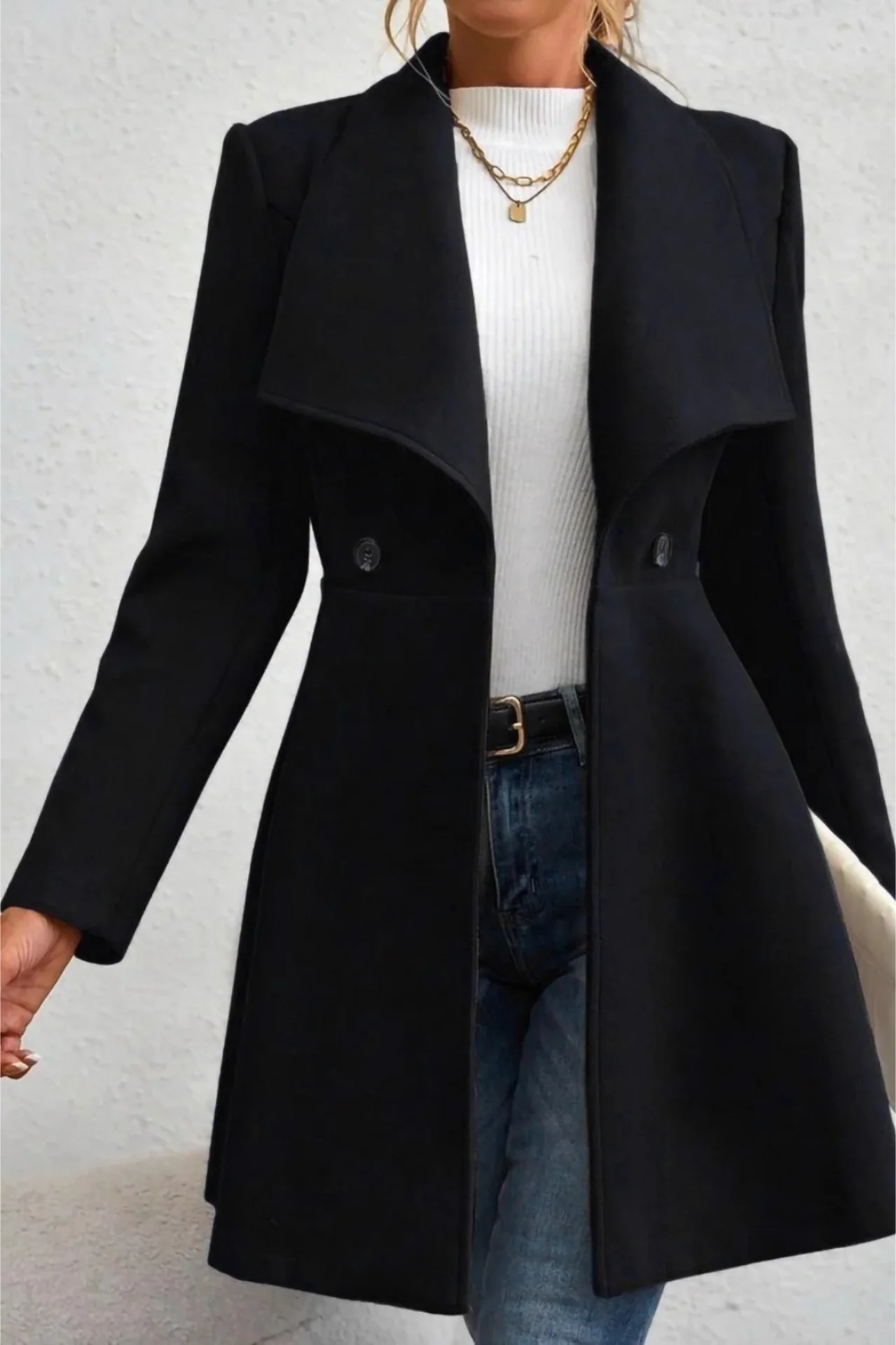 Solid Lapel Double-Breasted Thickened Wool Blend  Overcoat - Image 4