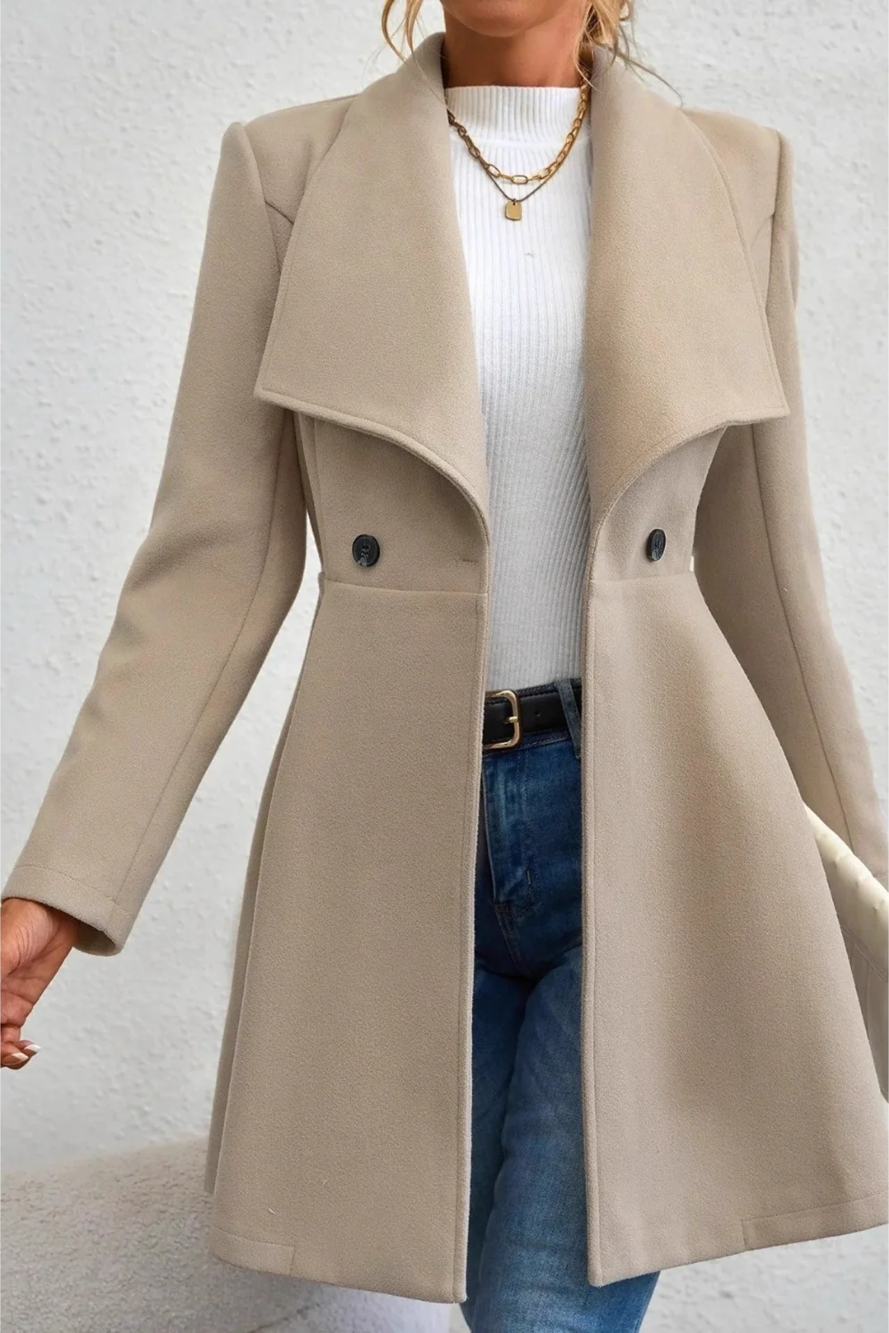 Solid Lapel Double-Breasted Thickened Wool Blend  Overcoat - Image 5