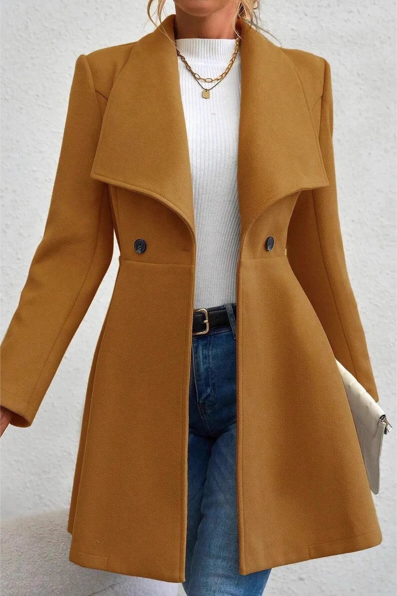 Solid Lapel Double-Breasted Thickened Wool Blend  Overcoat - Image 6