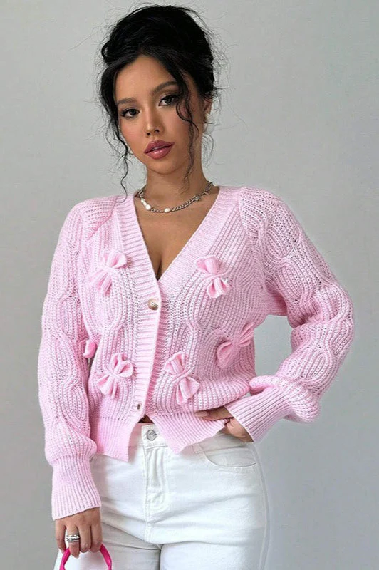 Solid Long-Sleeve Bow-Knot Knit Cardigan - Image 2