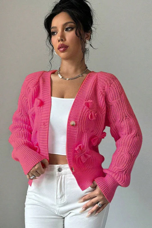 Solid Long-Sleeve Bow-Knot Knit Cardigan - Image 3