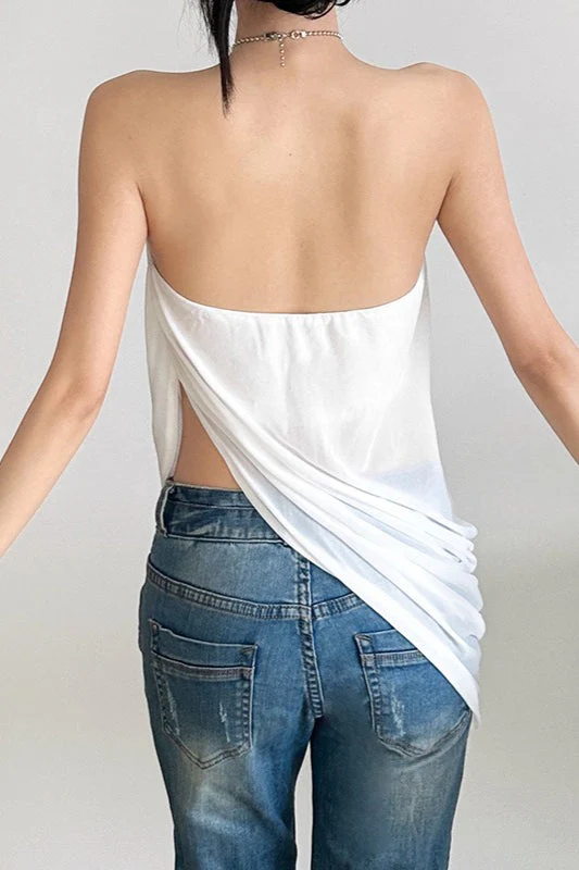 Solid Loose Flowy Halter Backless Blouse - Image 3