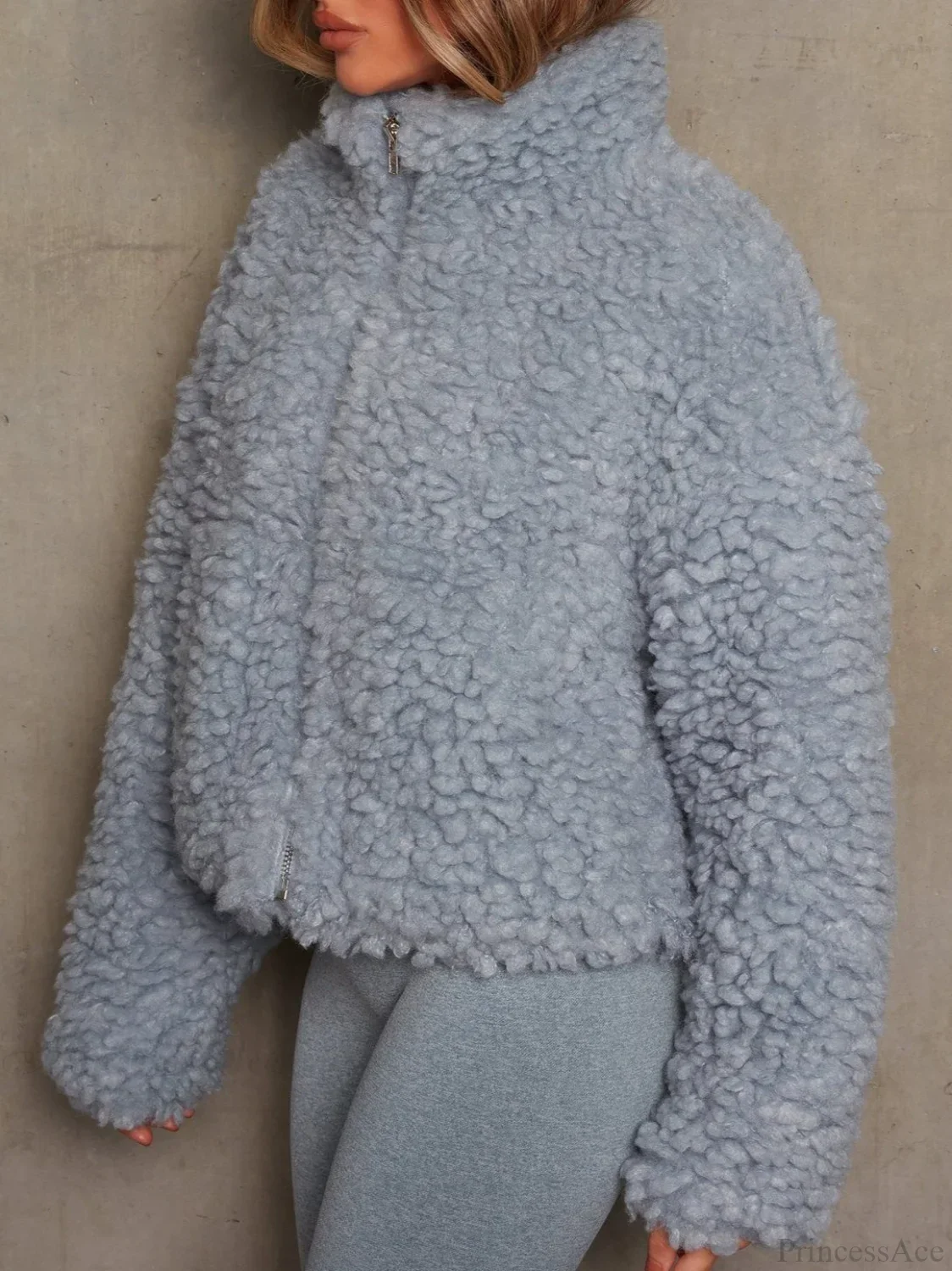 Solid Minimalist Sherpa Cropped Fuzzy Coat - Image 10