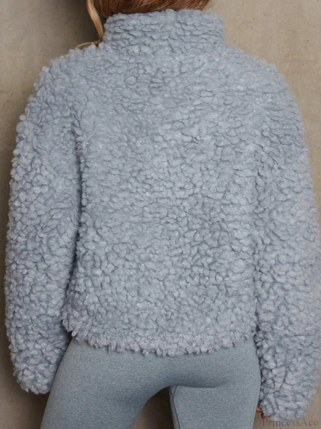 Solid Minimalist Sherpa Cropped Fuzzy Coat - Image 11