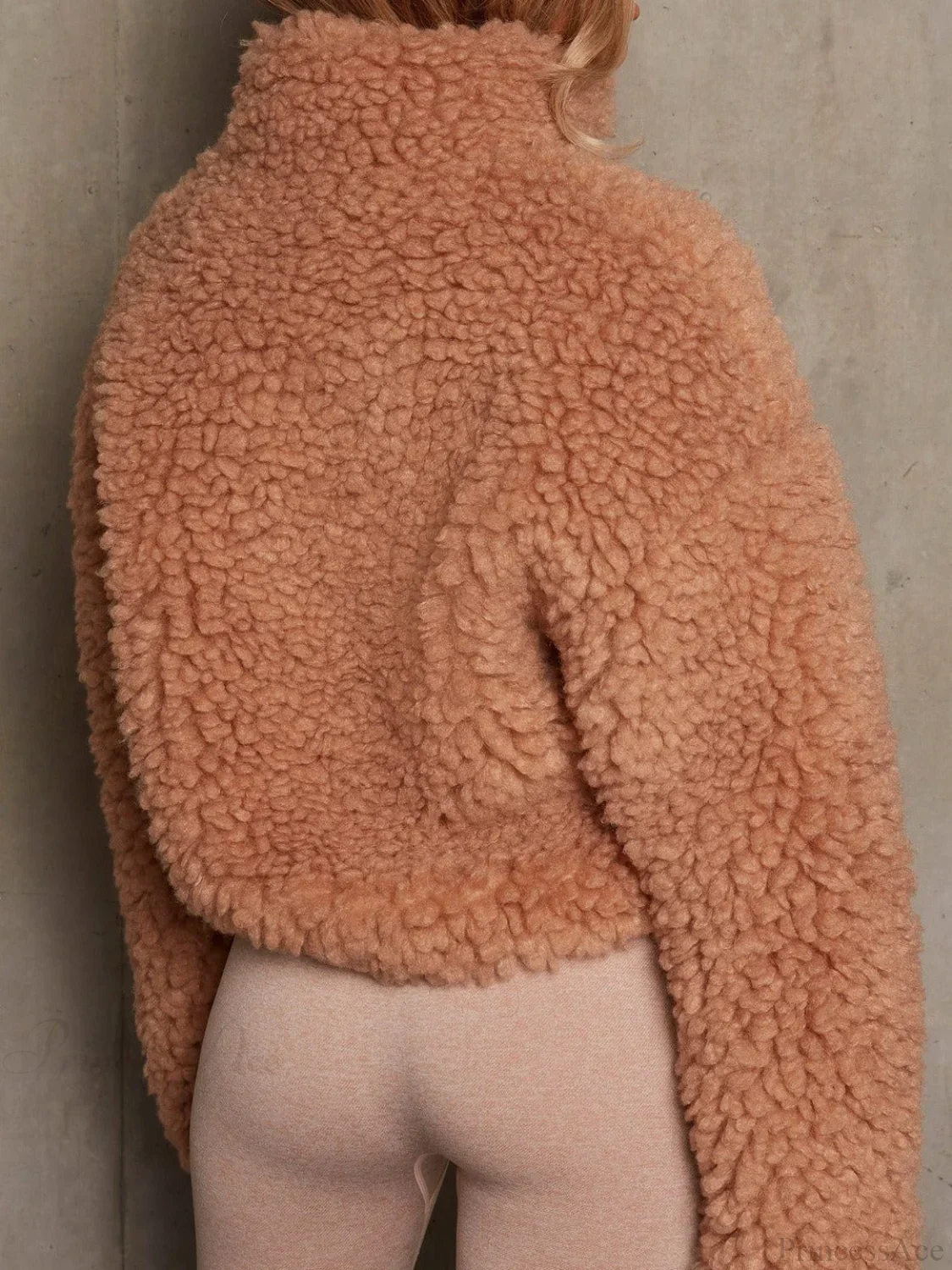 Solid Minimalist Sherpa Cropped Fuzzy Coat - Image 5