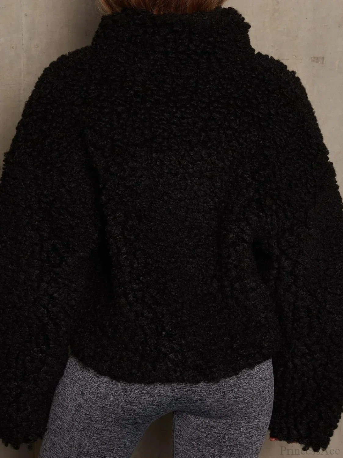 Solid Minimalist Sherpa Cropped Fuzzy Coat - Image 8