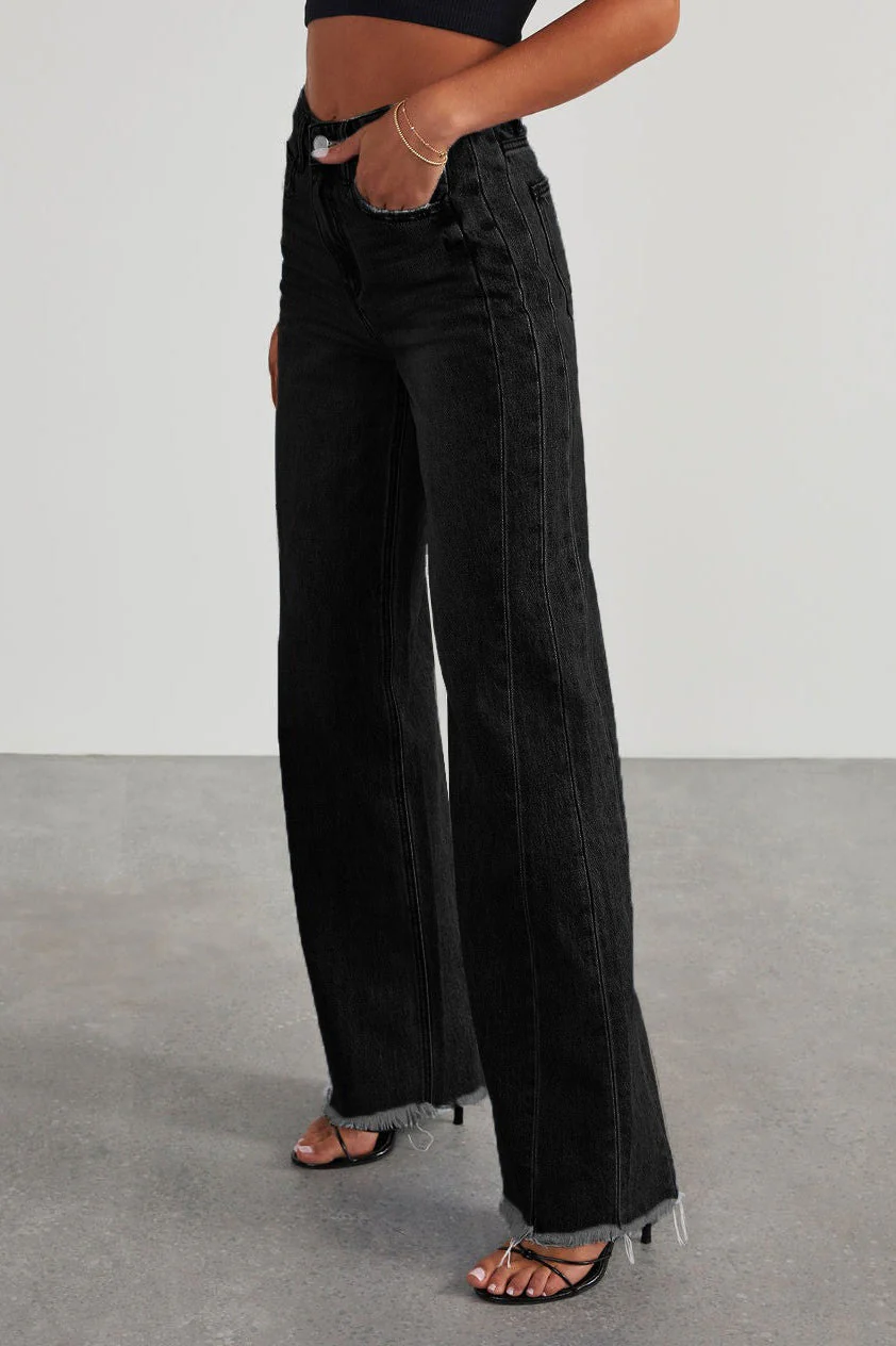 Solid Minimalist Washed Wide Leg Jeans - Image 10