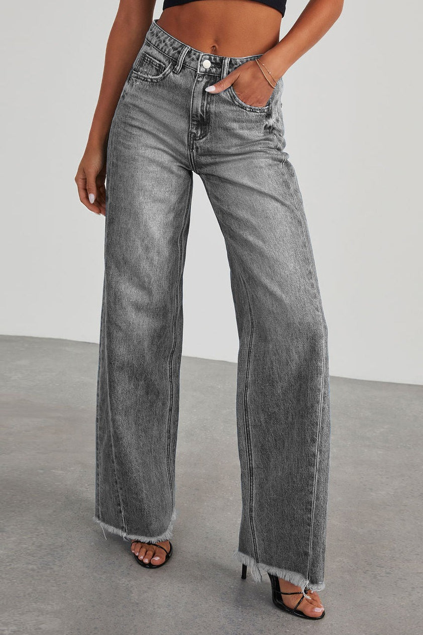 Solid Minimalist Washed Wide Leg Jeans - Image 2