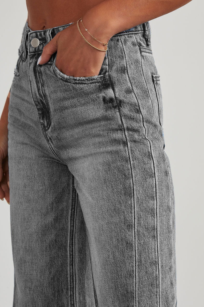 Solid Minimalist Washed Wide Leg Jeans - Image 5