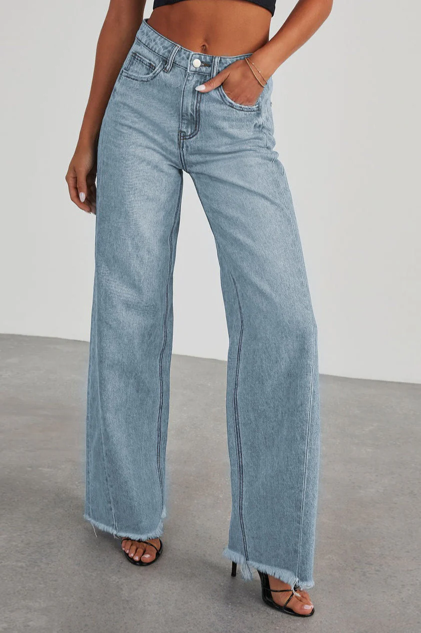 Solid Minimalist Washed Wide Leg Jeans - Image 6