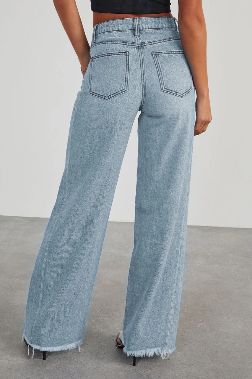 Solid Minimalist Washed Wide Leg Jeans - Image 7