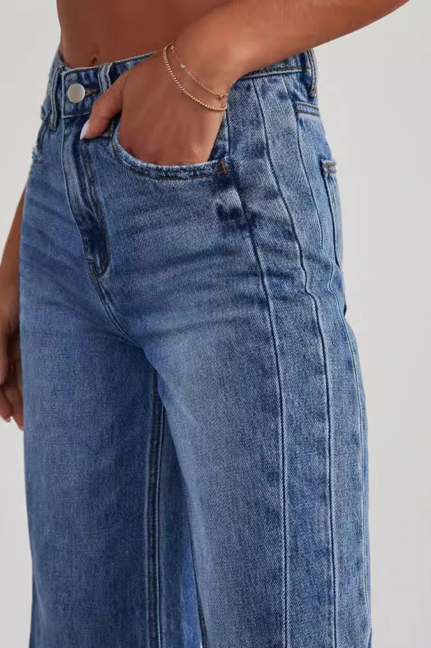 Solid Minimalist Washed Wide Leg Jeans - Image 9