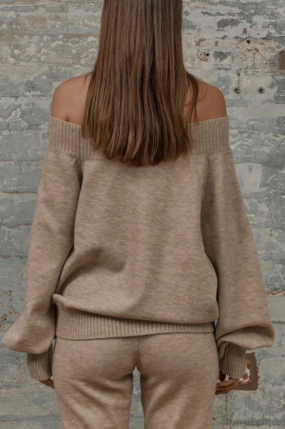 Solid Off Shoulder Loose Sweater - Image 3