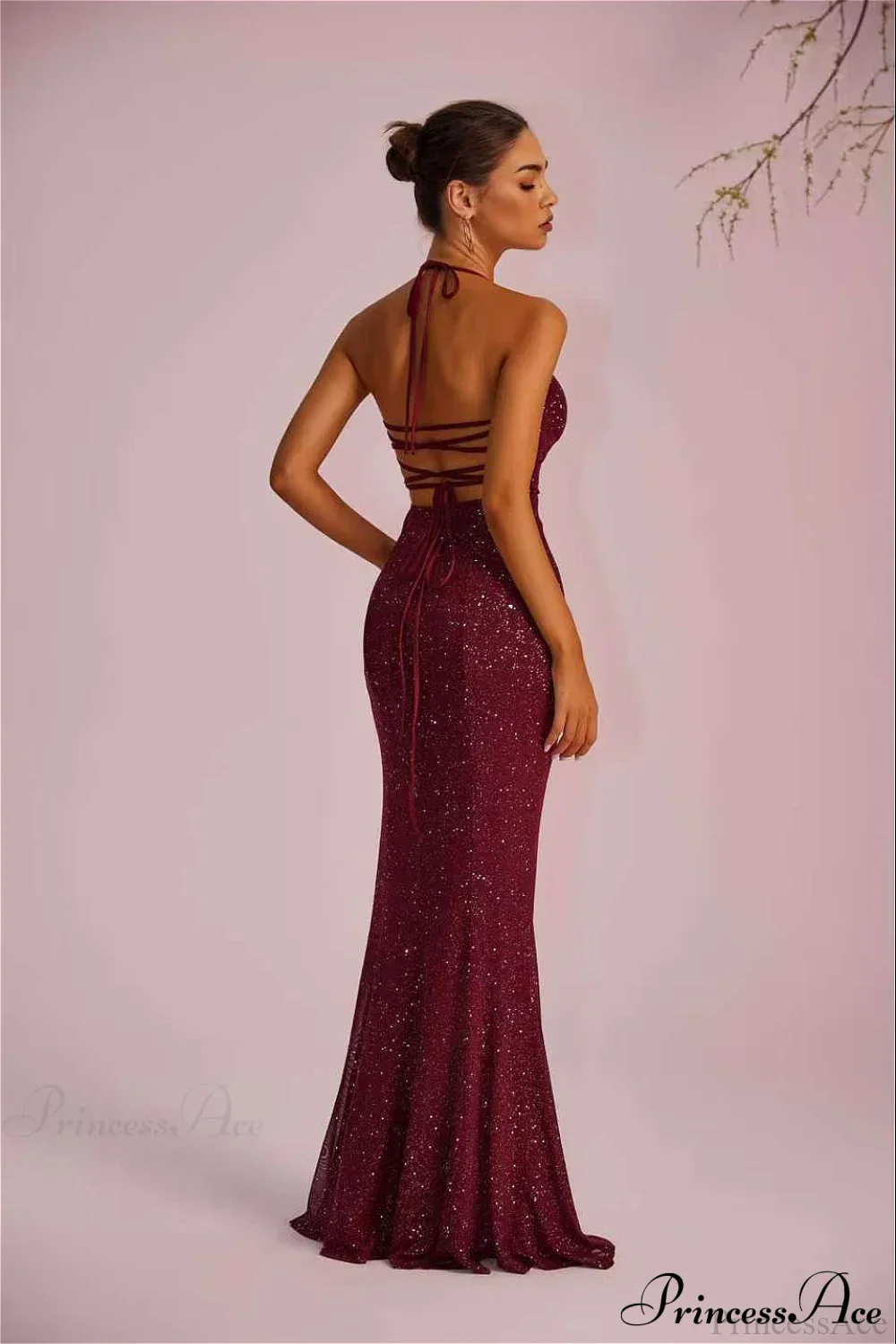 Solid Plunging Backless Slit Fitted Maxi Party Dress - Image 3