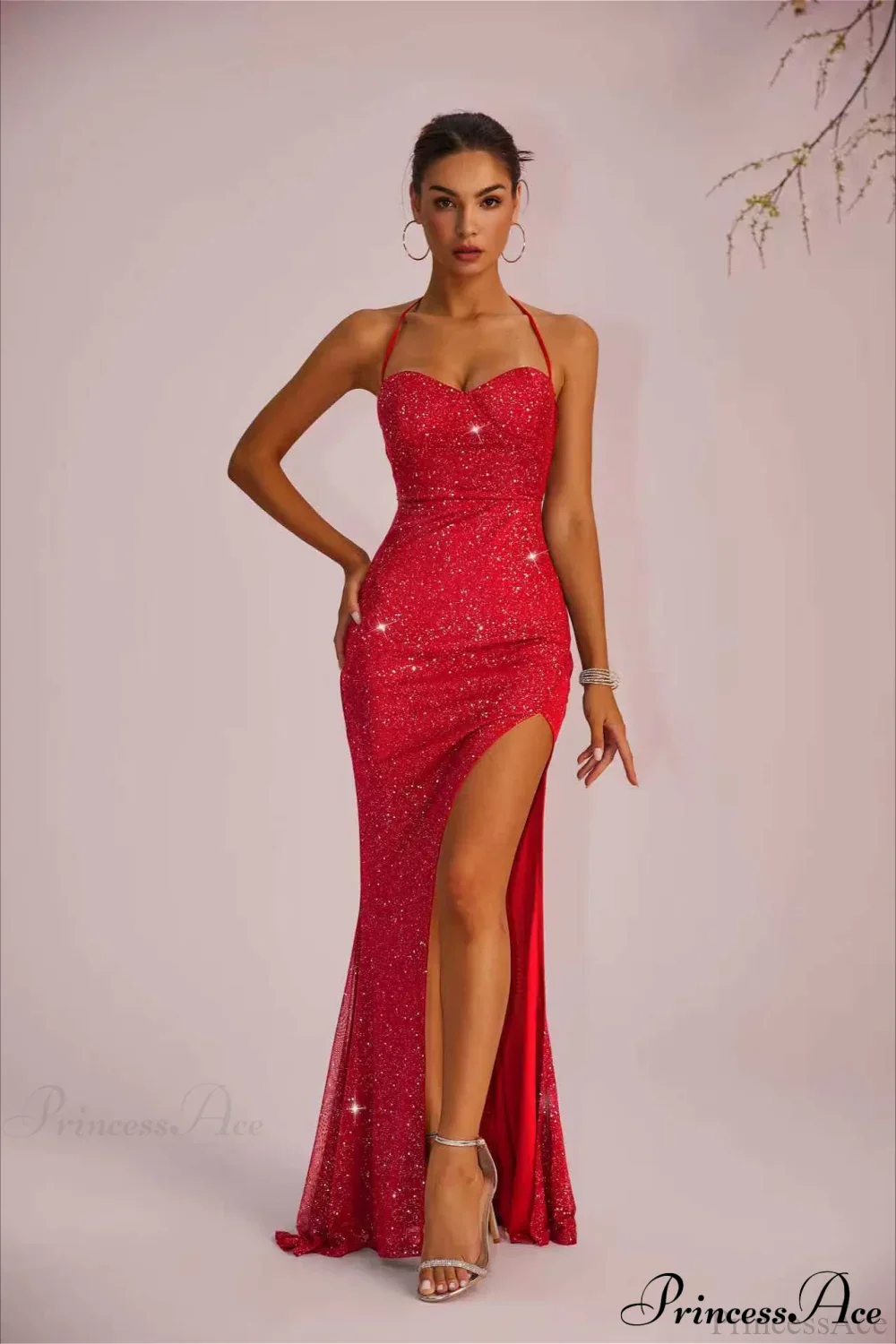 Solid Plunging Backless Slit Fitted Maxi Party Dress - Image 4
