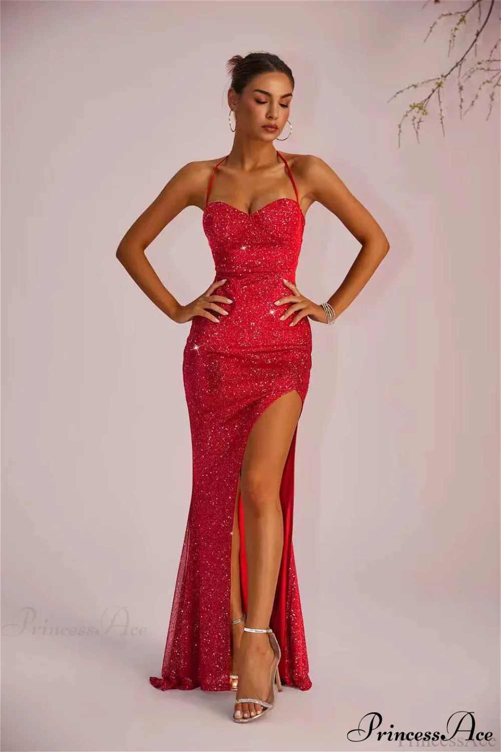 Solid Plunging Backless Slit Fitted Maxi Party Dress - Image 5