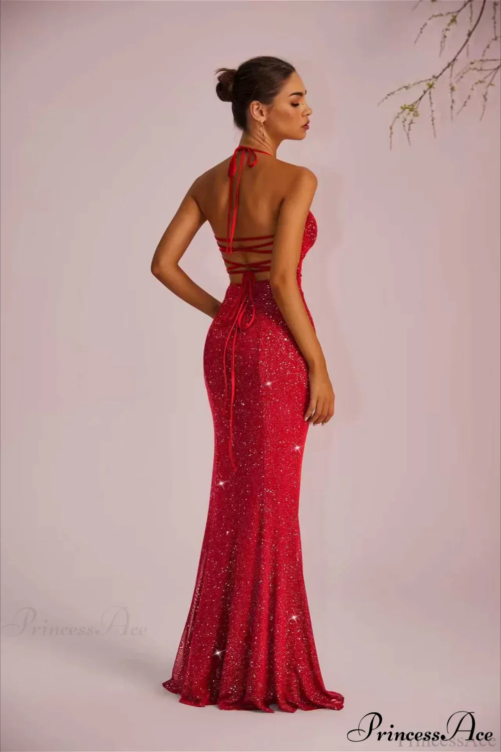 Solid Plunging Backless Slit Fitted Maxi Party Dress - Image 6