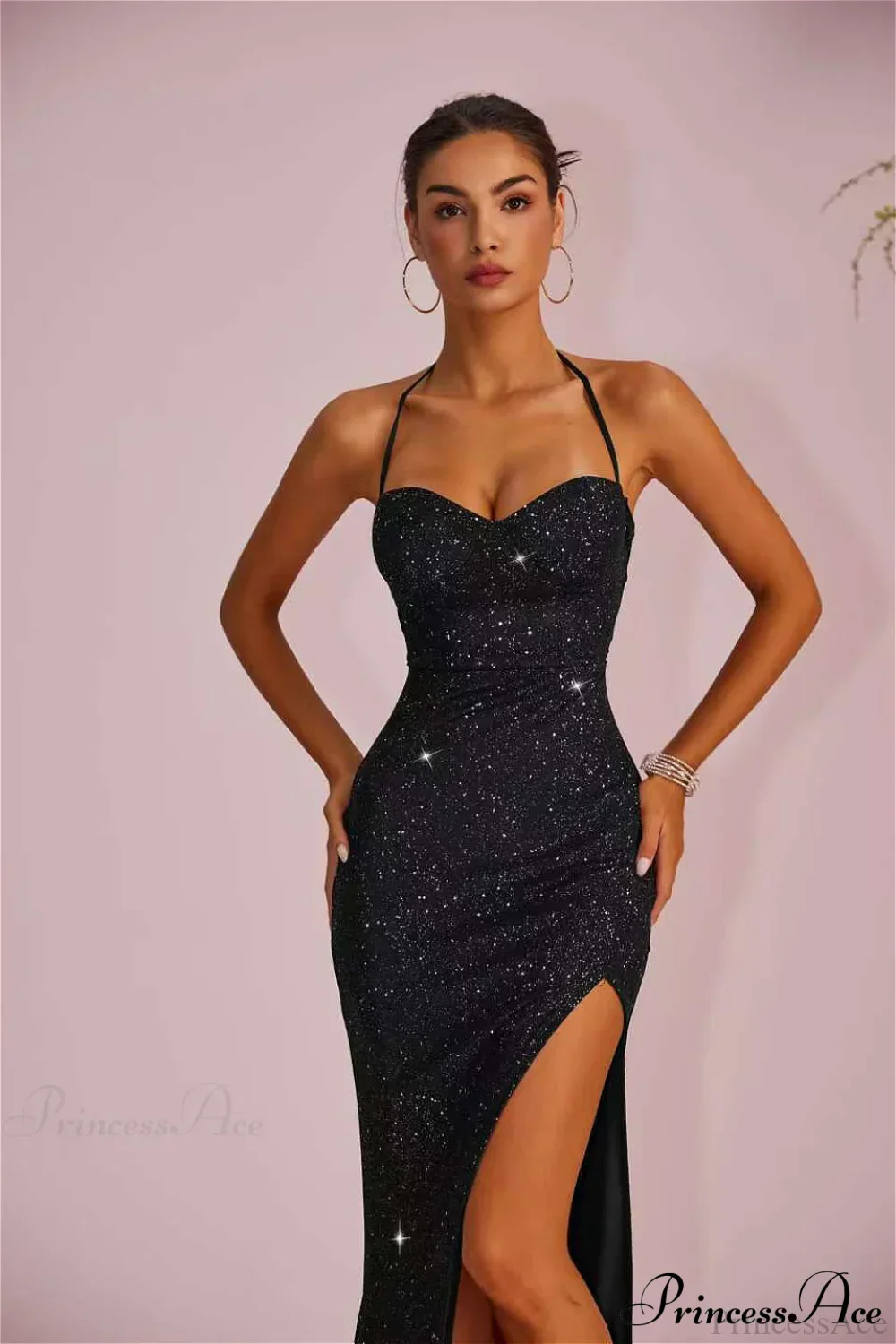 Solid Plunging Backless Slit Fitted Maxi Party Dress - Image 7
