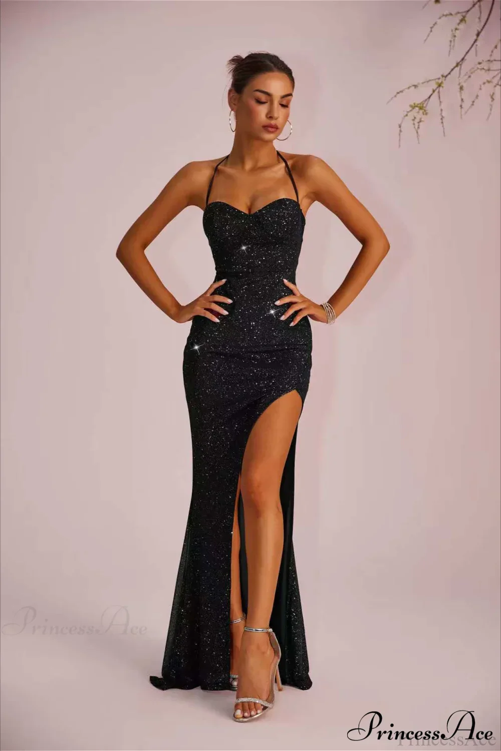 Solid Plunging Backless Slit Fitted Maxi Party Dress - Image 8