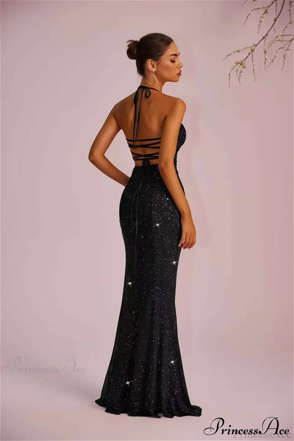 Solid Plunging Backless Slit Fitted Maxi Party Dress - Image 9