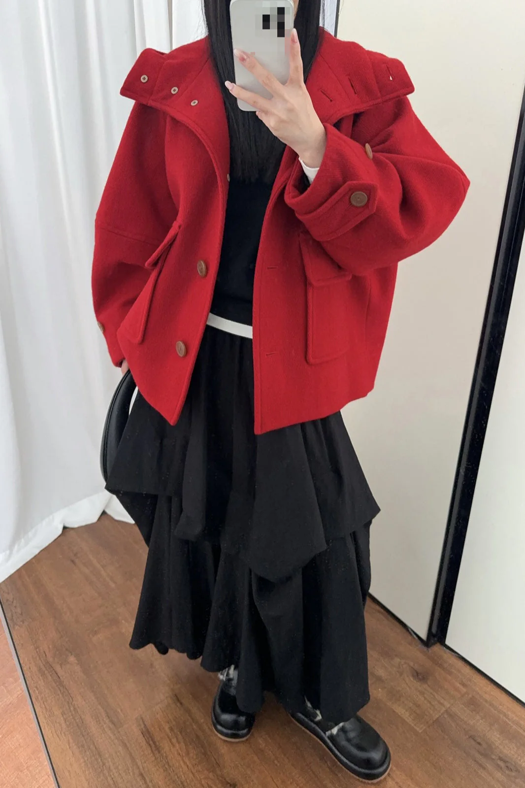 Solid Pointed Hood Button Chic Coat - Image 4