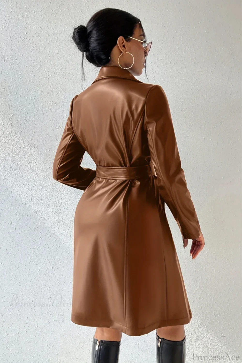 Solid PU Leather Slim-Fit Overcoat - Image 6