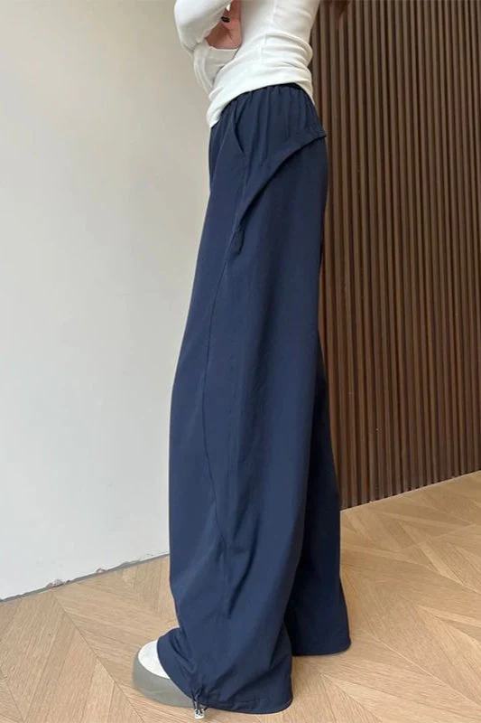 Solid Elastic Wide-Leg Sporty Pants - Image 2