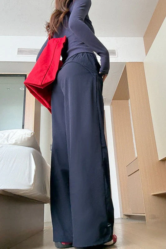 Solid Elastic Wide-Leg Sporty Pants - Image 3