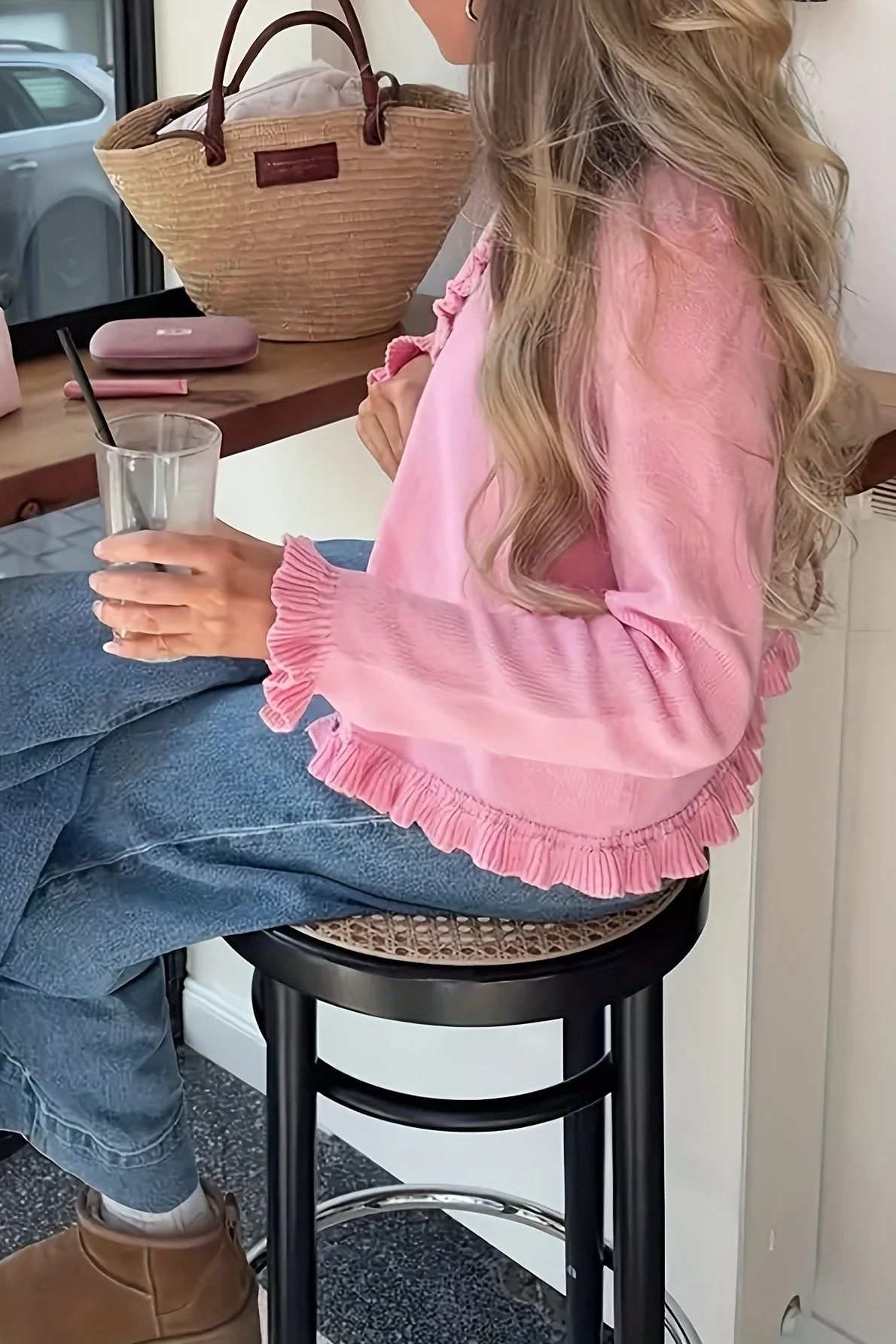 Solid Relaxed Lace Trim Long Sleeve Knit Cardigan - Image 3