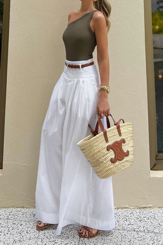 Solid Ruched High-Waisted Wide-Leg Pants - Image 3