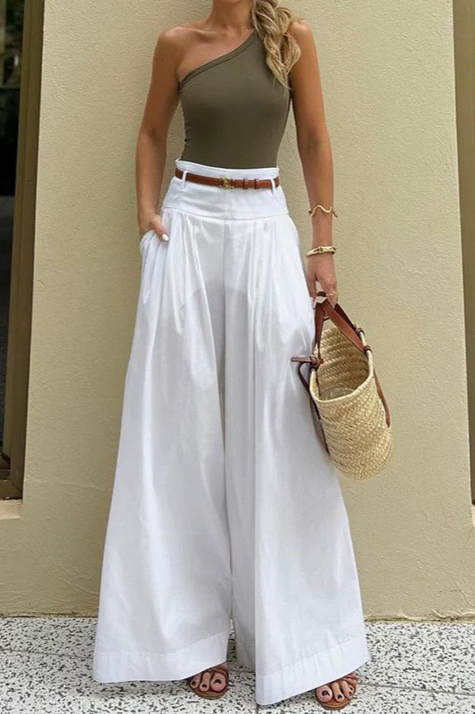 Solid Ruched High-Waisted Wide-Leg Pants - Image 4