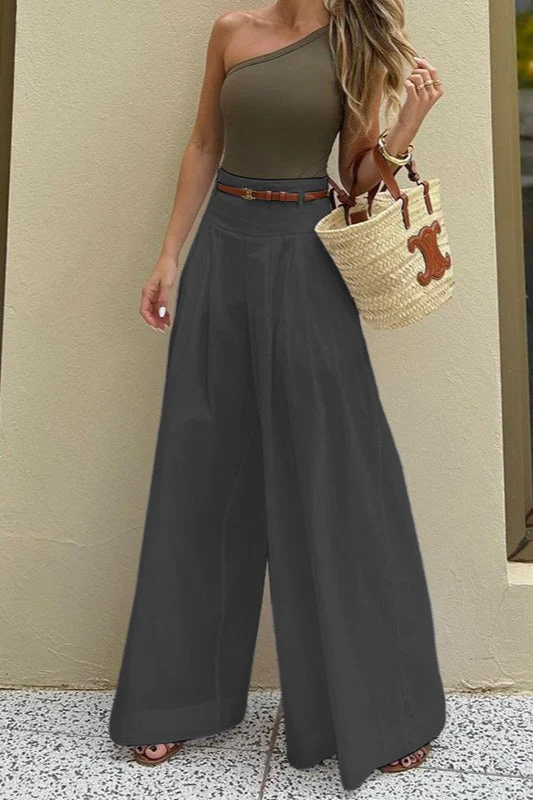 Solid Ruched High-Waisted Wide-Leg Pants - Image 5