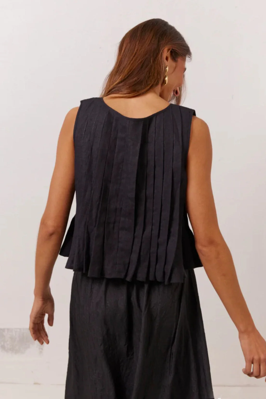 Solid Ruffled Tie Linen Cotton Shirt Tank Top - Image 14