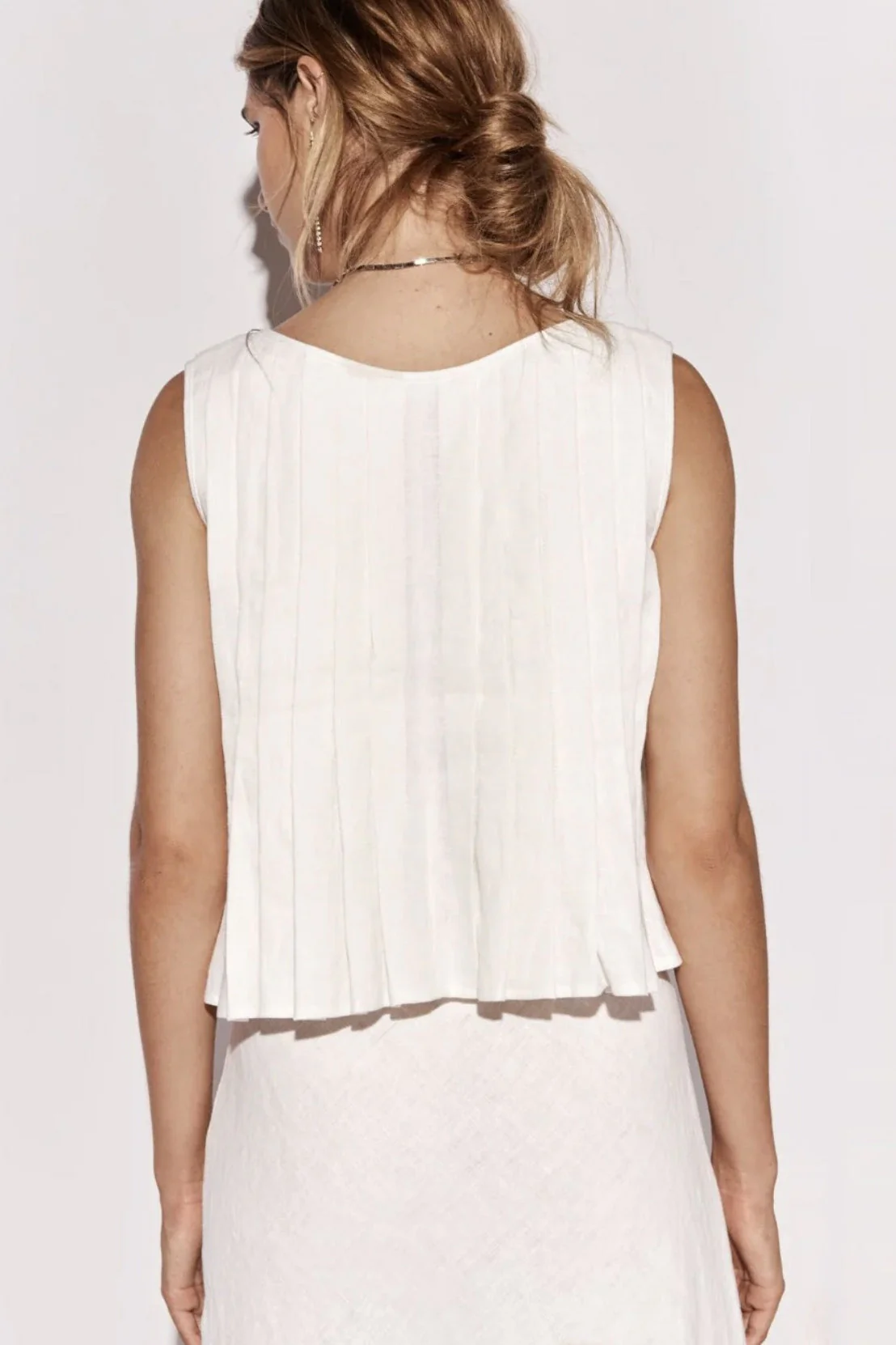 Solid Ruffled Tie Linen Cotton Shirt Tank Top - Image 6