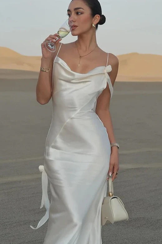 Solid Satin Floral Backless Elegant Maxi Dress - Image 5