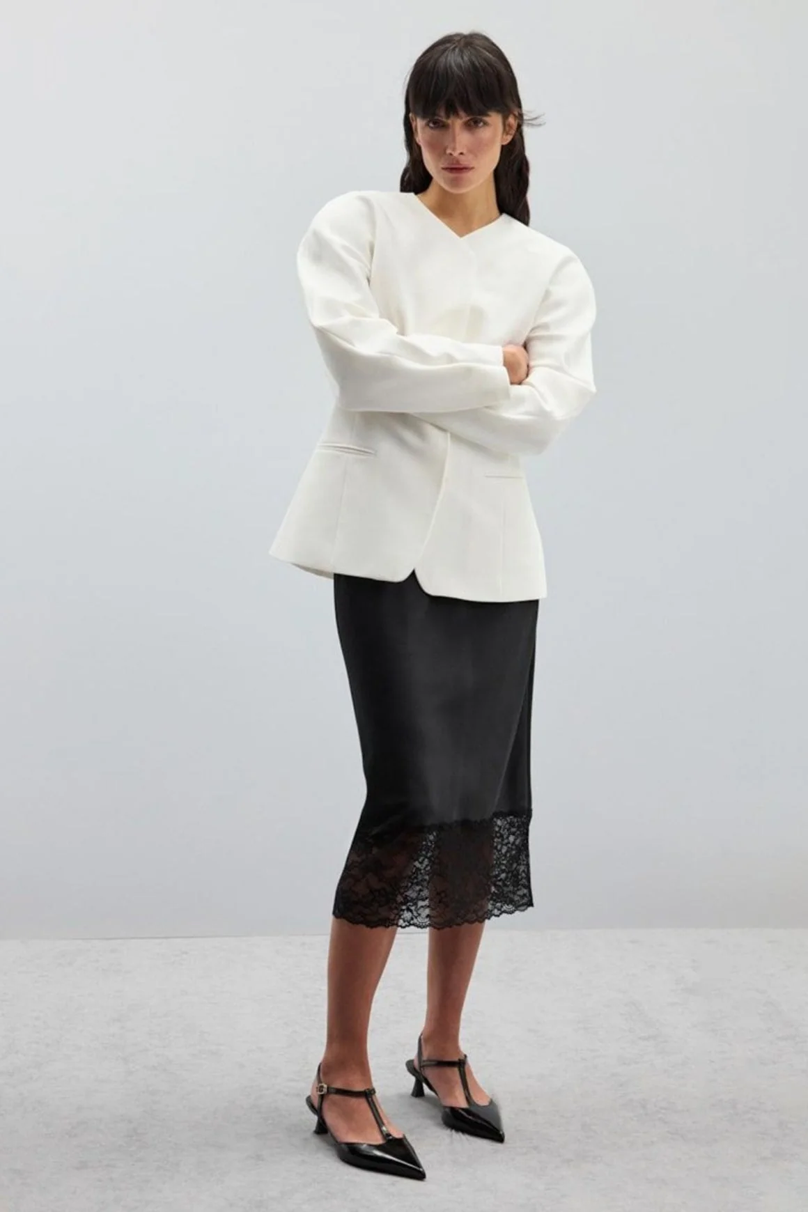 Solid Satin Lace Trim Bodycon Skirt - Image 8