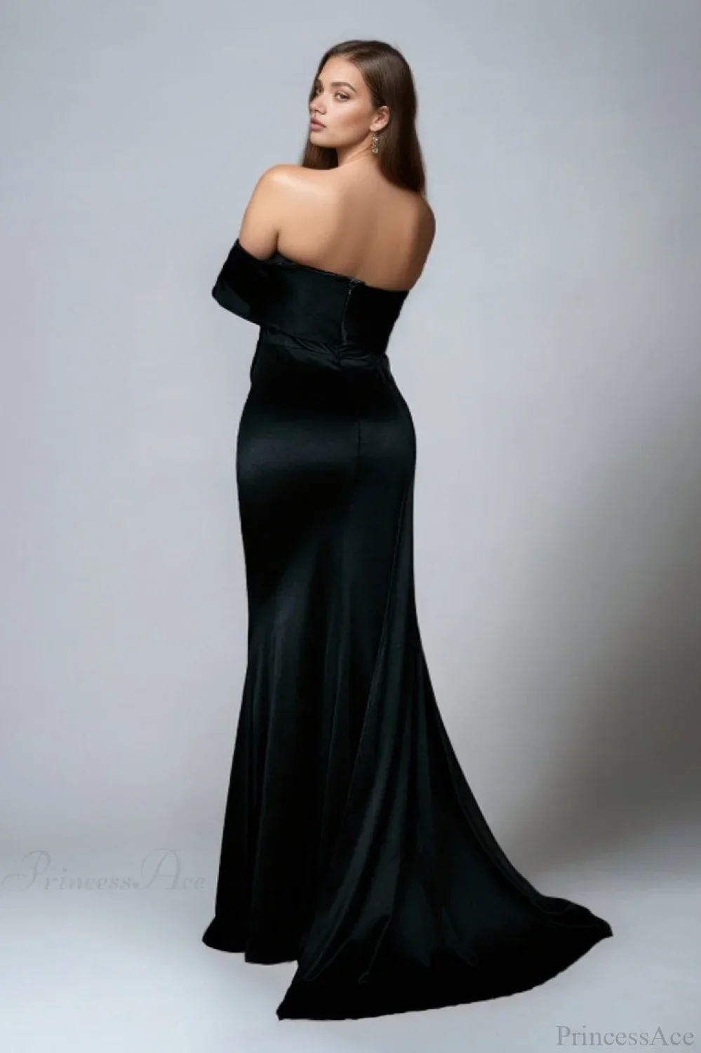 Solid Satin Off-the-Shoulder High Waist Mermaid Evening Dress - Image 7