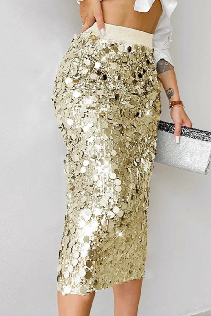Solid Sequin High Waist Midi Skirt - Image 9