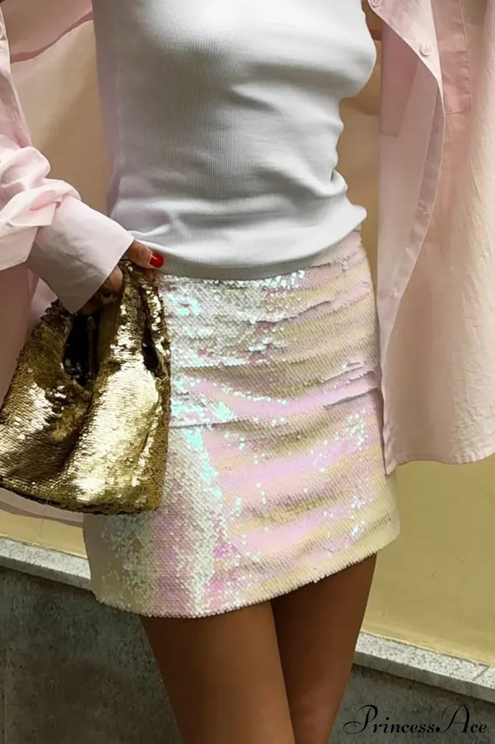 Solid Sequin High Waist Midi Skirt - Image 3
