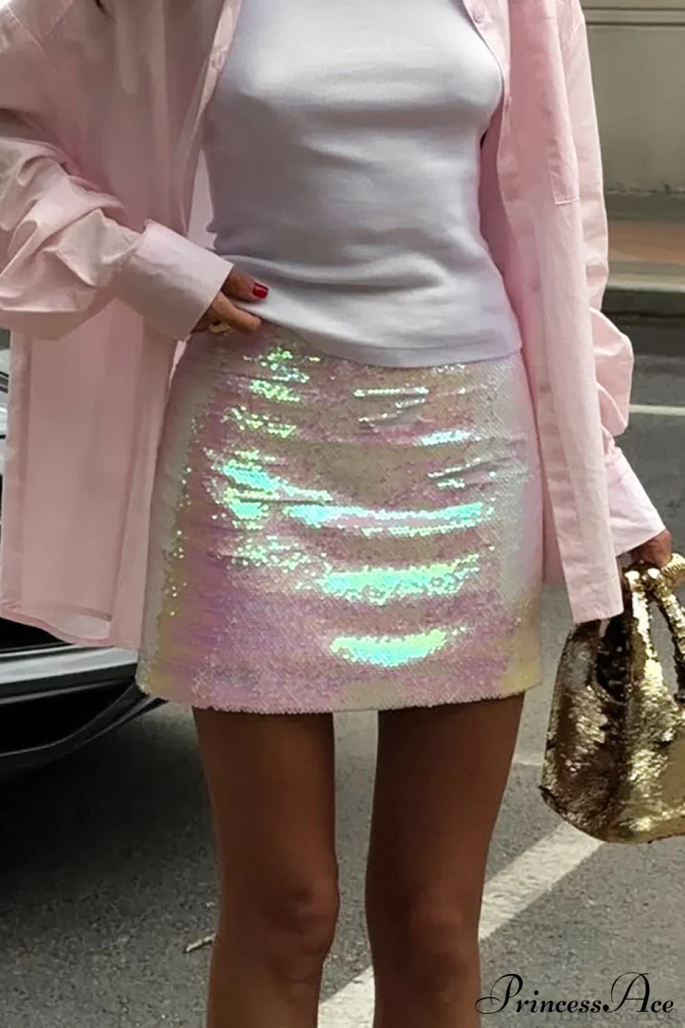 Solid Sequin High Waist Midi Skirt - Image 4