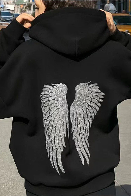 Solid Sequin Wing Graphic Relaxed Hoodie - Image 5