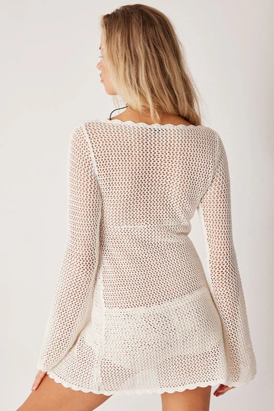 Solid Sexy V Neck Tie Knit Hollow Blouse - Image 10