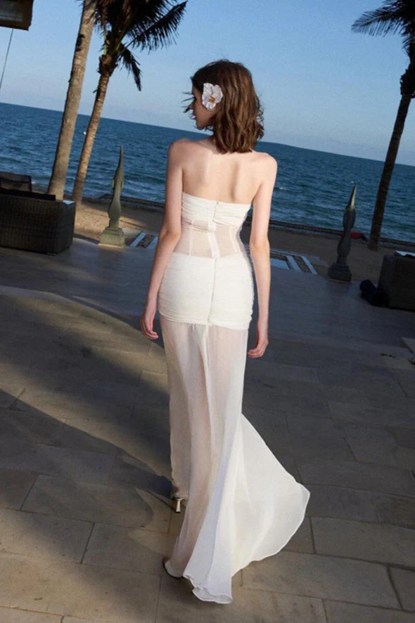Solid Sheer Mesh Bandeau Maxi Dress - Image 4
