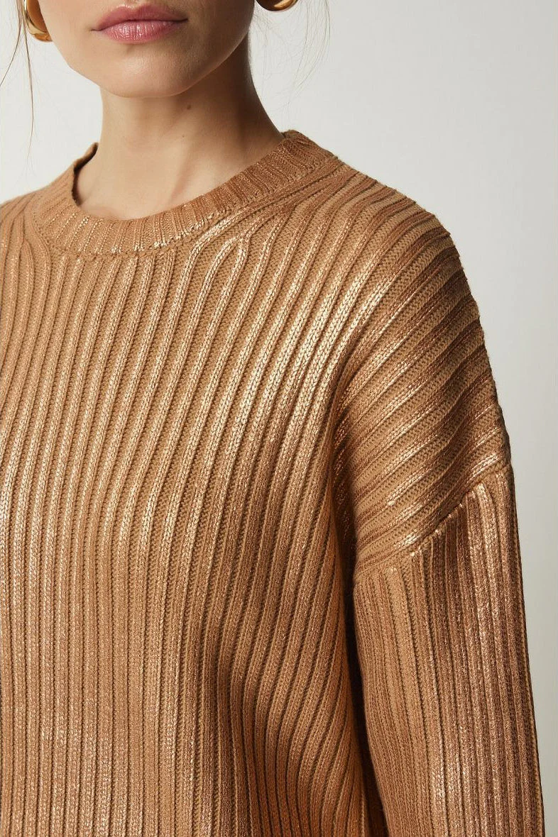 Solid Simple Silver Foil Loose Slim Long Sleeve Sweater - Image 9